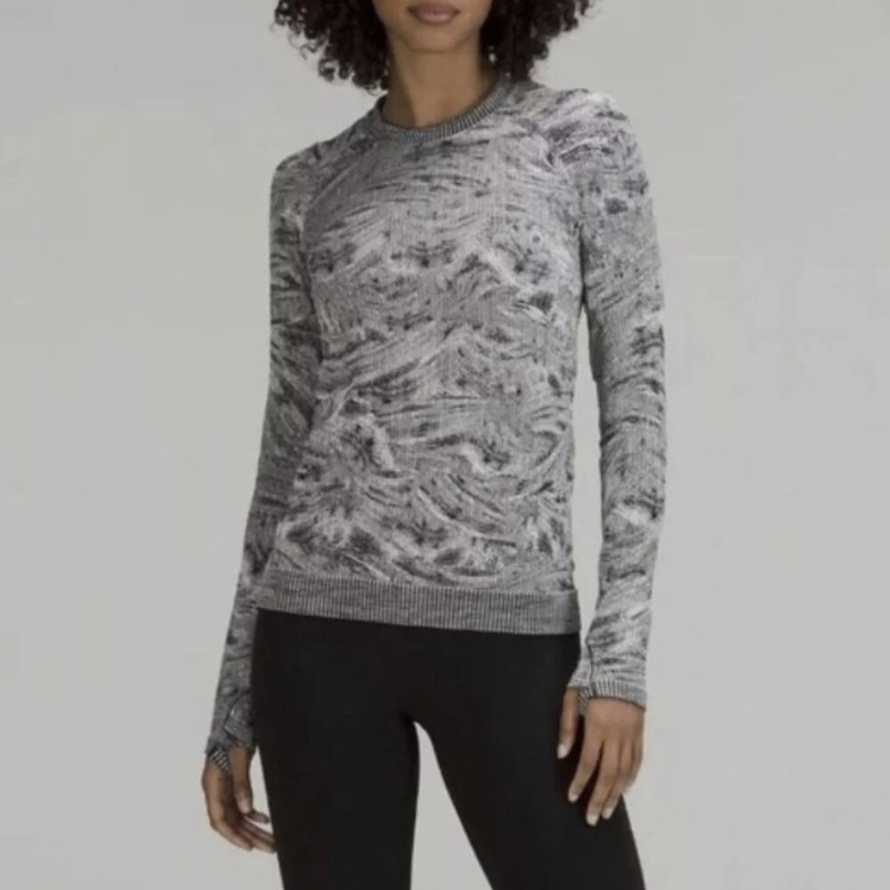 lululemon athletica Marble Gray White Long Sleeve Top